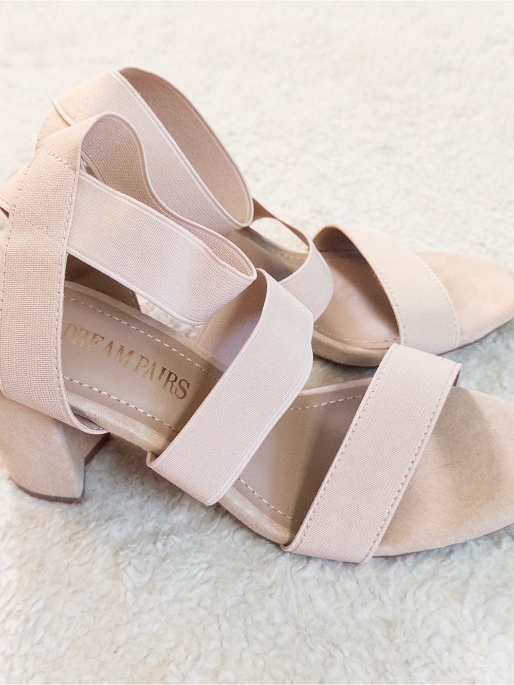 Dream Pairs Nude Strappy Block Heel Sandals Size 5 Like New - Picture 5 of 8